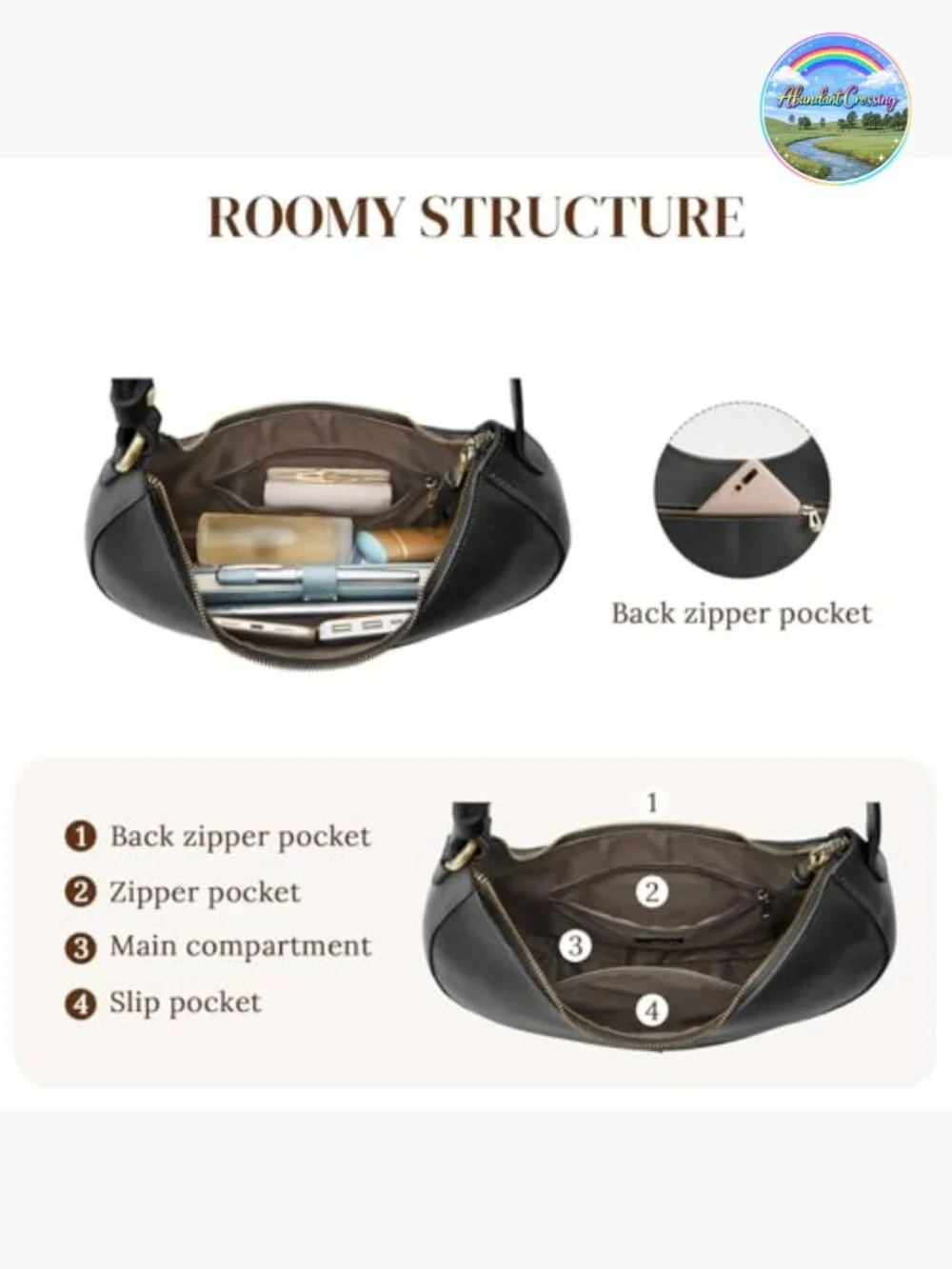 Top Grain Leather Hobo Crescent Shoulder Bag Purse